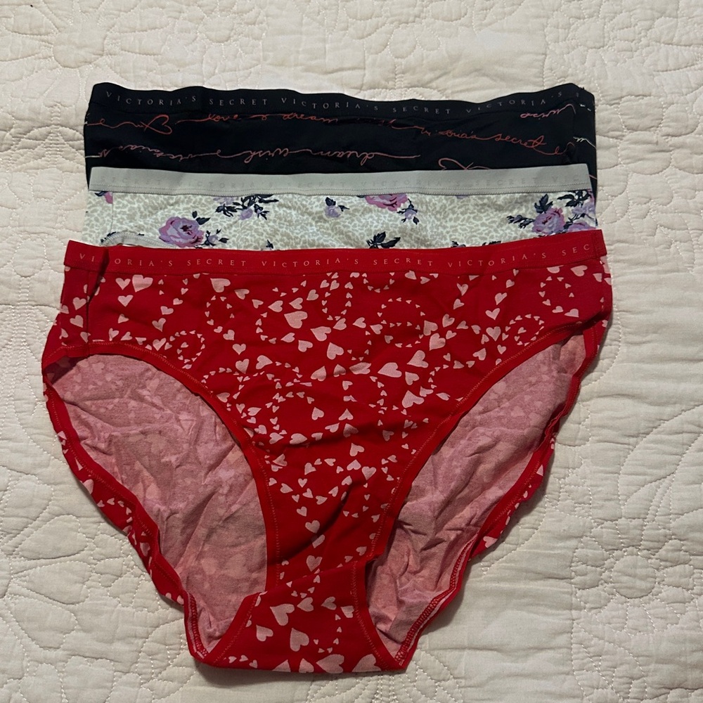 Victoria's Secret Red, Black, and Floral Panty Trio